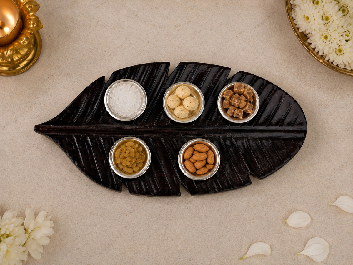 Banana Leaf Prasad holder (with Carving)